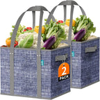 Fab totes Reusable Grocery Bags, Large Foldable Shopping Tote Bags with Reinforced Handles & Hard Bottom,2 Pack,Blue