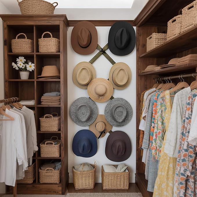SKOLOO Hat Rack for Wall with 11 Hooks, 24 inch Solid Wooden, Modern, Huge Coat Rack Wall Mount for Coats, Hats, Bags, Cowboy