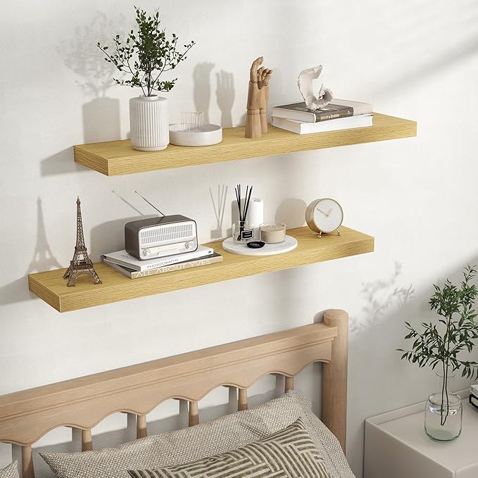 Fun Memories Rustic Wood Floating Shelves for Wall, Space-Saving Wall Mounted Shelves for Bathroom, Bedroom, Living Room and 