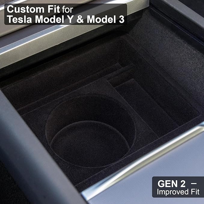 Gen 2 Tesla Model Y & Model 3 Cup Holder Insert – Center Console Organizer – Fits 26–32 oz Extra Large Tumblers & Bottles Inc
