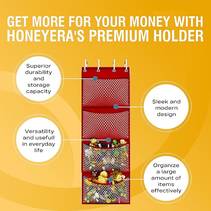 Honeyera Storage for Stuffed Animal - Over Door Organizer for Stuffies, Baby Accessories, and Toy Plush organizer/Easy Instal