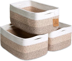 NaturalCozy 13.5”x8.5”x5.5” Storage Baskets for Shelves 3 Pack | Cotton Rope Woven Small Baskets for Organizing | Small Stora