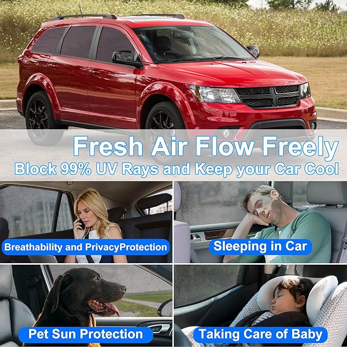 Front Side Half Window Shade Foldable Custom Fit for Do-dge Journey 2009-2020 Car Window Shades for Side Window Sun Shade UV Protection Heat Insulation for Camping Sleeping 6PCS