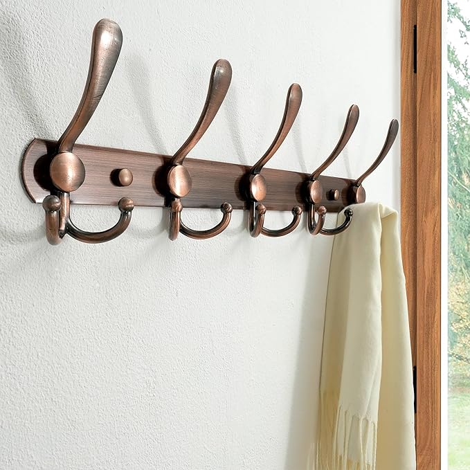 Dseap Wall Mounted Coat Rack - 5 Tri Hooks, Heavy Duty, Stainless Steel, Metal Coat Hook Rail for Coat Hat Towel Purse Robes 