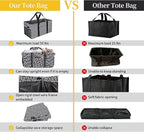 Joyfol Day Extra Large Utility Tote Bag, Reusable Grocery Bags Foldable,Upgraded Metal Frame, With Sturdy Handles Reinforced Bottom Heavy Duty Oxford Fabric Moving Shopping Bags, Heart Black