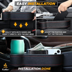 EcoNour Car Seat Gap Filler with Cup Holder (25.4 x 15.2 cm) | Auto Console Organizer in Between Front Seats for Holding Phone, Drink and Cards | Travel Accessories with 2 Headrest Hooks