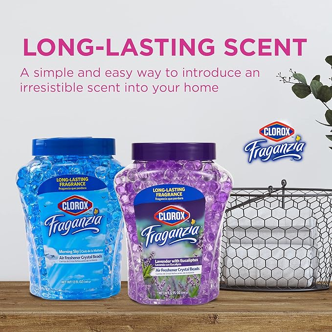 Clorox Fraganzia Crystal Beads Air Freshener, Long Lasting Room Deodorizer and Odor Eliminator Gel Beads to Freshen Home, Car