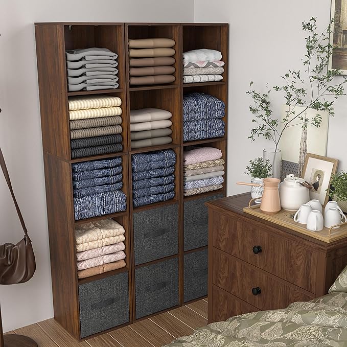 5 Cube Storage Organizer, Narrow Open Shelf Bookcase, Freestanding 5 Tier Low Display Bookshelf for Home Office, Living Room,