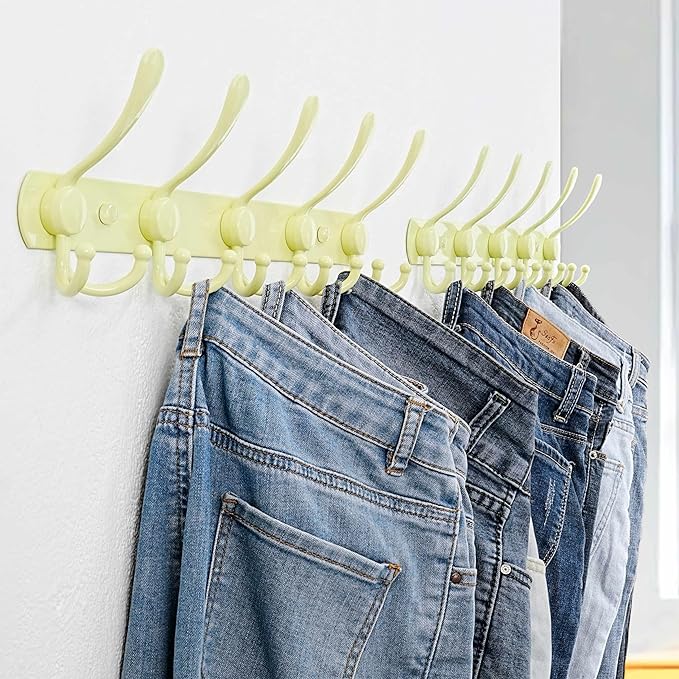 Dseap Coat Rack Wall Mounted - 5 Tri Hooks, Heavy Duty, Stainless Steel, Metal Coat Hook Rail for Coat Hat Towel Purse Robes 