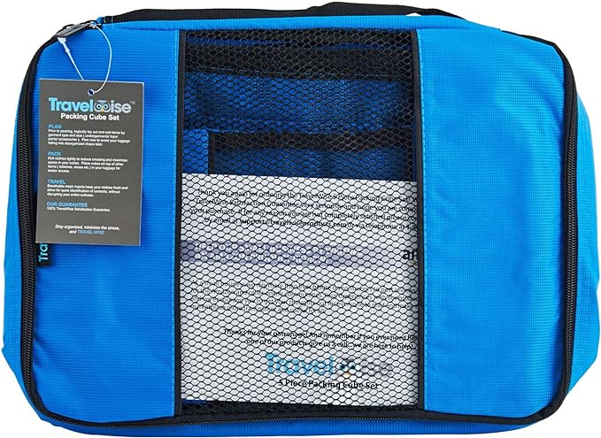 TravelWise 5 Piece Packing Cubes Set, Lightweight Luggage Organizer with Mesh Panels and 2 Way Zippers, Includes Small, Mediu