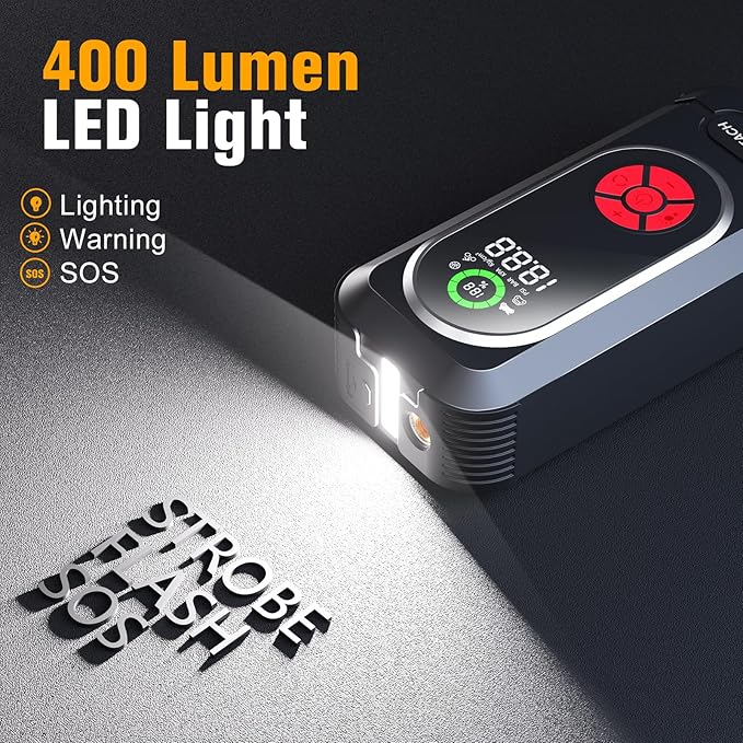 6000A Jump Starter with Air Compressor, Car Battery Jump Starter Portable (10.0 Gas/10.0L Diesel), 150 PSI 12V Car Battery
