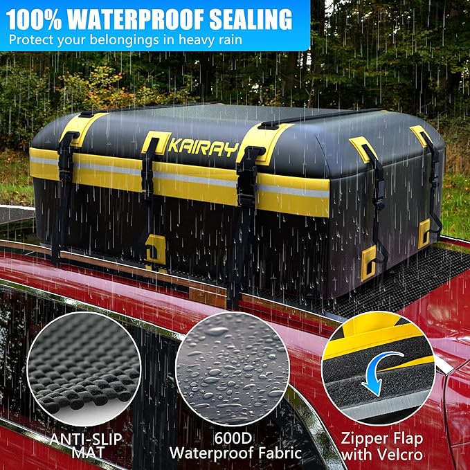 KAIRAY Roof Rack Cargo Basket 50"(L) x 36"(W) x 5.1"(H) Extendable Universal Rooftop Luggage Carrier for Truck Cars SUV with Waterproof Cargo Bag, Cargo Net, Ratchet Straps & Outdoor Combination Lock