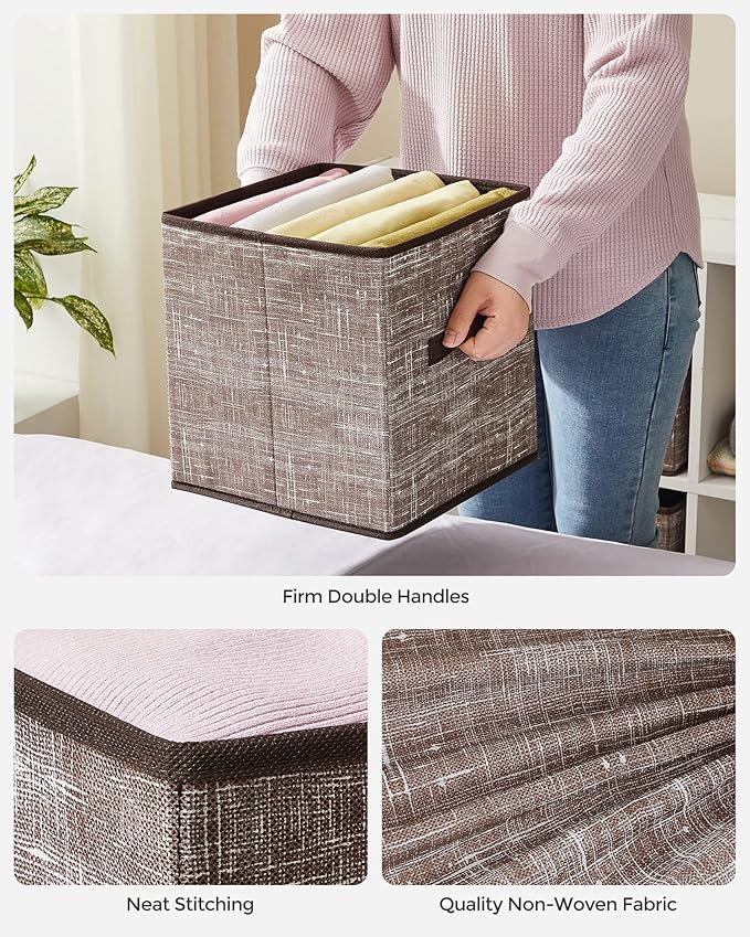 SONGMICS Storage Cubes, 11-Inch Non-Woven Fabric Bins with Double Handles, Set of 6, Closet Organizers for Shelves, Foldable,