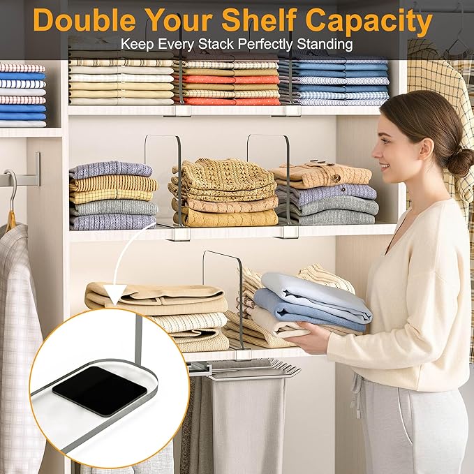 OKPOW Shelf Dividers for Closet Organization: 8" Tall X 12" Deep Acrylic Clear Sturdy Separators for Clothes Purse - Adjustab