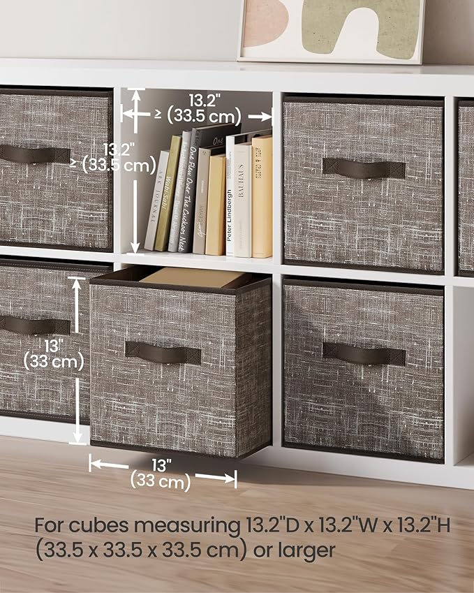 SONGMICS Storage Cubes, 13-Inch Non-Woven Fabric Bins with Double Handles, Set of 6, Closet Organizers for Shelves, Foldable,