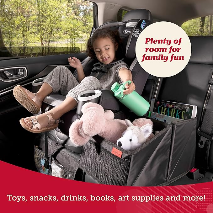 Lusso Gear Car Seat Organizer - Built-In Car Cup Holders & Mesh Pockets - Foldable Back Seat Organizer with Handles - Kids Roa