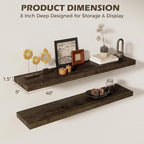 40 Inch Floating Shelves for Wall, 8"D High End Solid Hardwood Shelves for Decor Storage, Rustic Wall Shelves with Invisible 