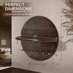 Rebee Vision Acacia Wood Decorative Key Holder Wall Mount for Home Decor- Farmhouse Round Key Holder for Wall with Shelf & 11