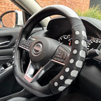 PINCTROT D Shaped Race Grip Steering Wheel Cover, Anti-Slip Silicone Perforated Design with Soft Touch Padding, Enhanced Grip for Sporty Driving Flat Bottom 14.5-15 Inch (Racing Silver)