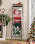 Hzuaneri Blanket Ladder Shelf, Decorative Quilt Rack, 7-Tier Farmhouse Ladder Holder Organizer with 4 Removable Hooks 7.9" D 