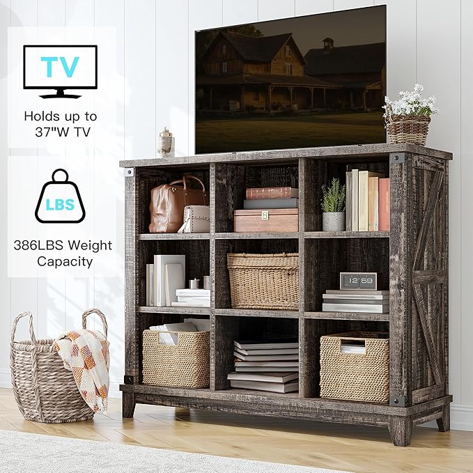 EnHomee 9 Cube Storage Organizer and Shelves, Cubby Storage Organizer, Bookshelves with Storage for Home and Bedroom, Black O