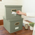 ZICOTO Decorative File Organizer Box Set of 2 - Collapsible Linen Filing Cabinets w/Handles Are Perfect to Store all Your Doc