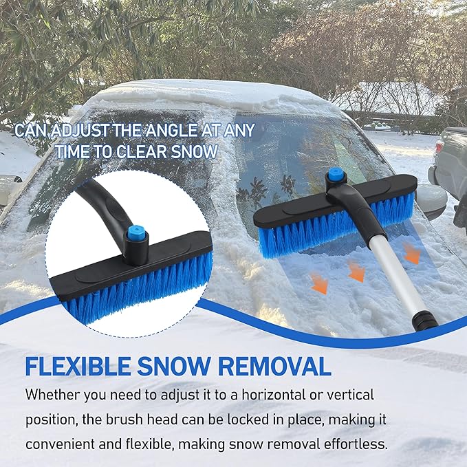 32'' Snow Brush and Ice Scraper for Car Windshield, Aluminum Extendable Snow Removal Tool for Car Window with with Foam Grip and 360° Pivoting Brush Head for for Cars, SUV & Trucks(1pack)