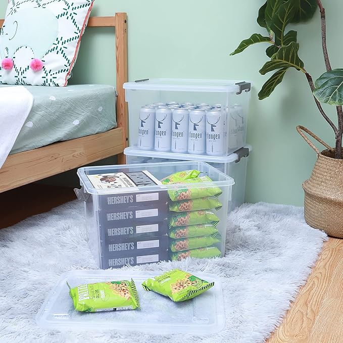 Citylife 32 QT Plastic Storage Bins with Latching Lids Stackable Storage Containers for Organizing Large Clear Storage Box fo