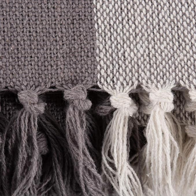 DII Buffalo Check Collection Rustic Farmhouse Throw Blanket with Tassles, 50x60, Gray/White
