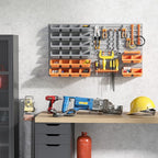 DURHAND Wall Mounted Storage Bins, 44PC Pegboard Tool Organizer Rack Kit Garage Plastic Shop Tool, Orange