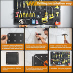 Peg Board, 70PCS Heavy Duty Metal Pegboard with Hooks, 6 Pack Black Peg Board Panels, 50lbs Load Capacity Each, Pegboard Wall