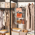 X-cosrack 3 Tier Foldable Closet Organizer, Clothes Shelves with 5 S Hooks, Wall Mount&Cabinet Wire Storage Basket Bins, for 