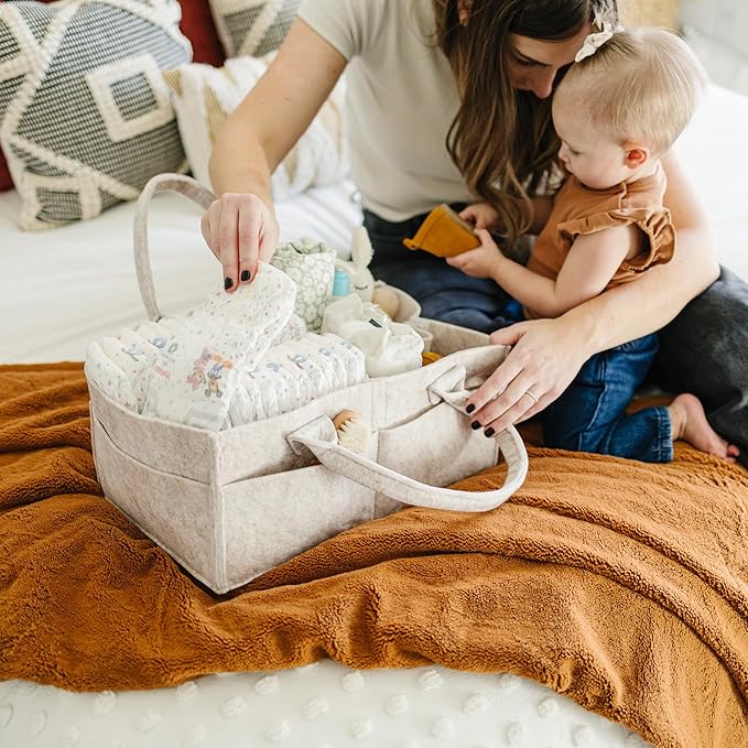 PUTSKA Baby Diaper Caddy Organizer - Nursery Storage Basket for Diaper Station, Baby Basket Shower List and Registry Gift Mus