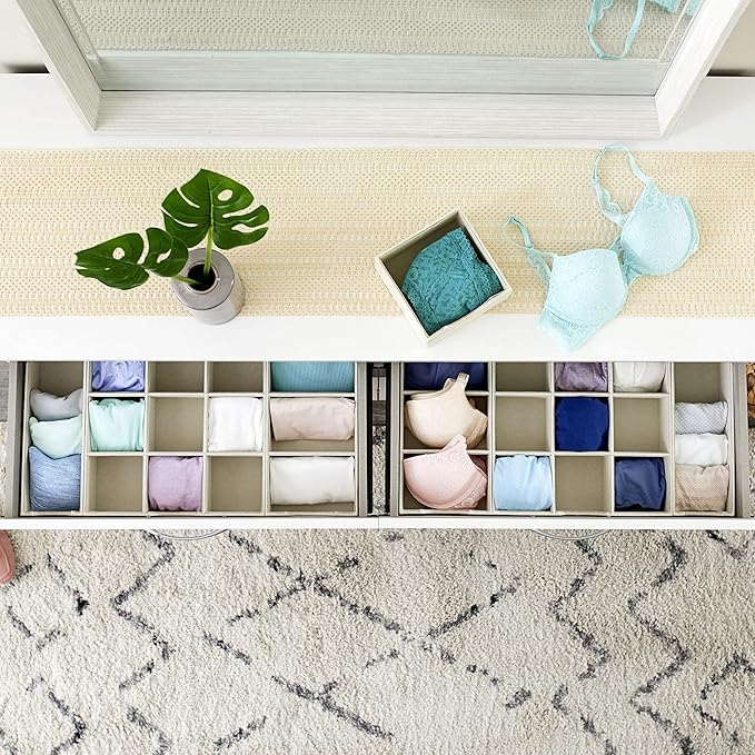 Household Essentials 2-Pack of Drawer Organizers, Sturdy Chipboard With Soft Polyester Cover, Cream Linen