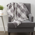DII Buffalo Check Collection Rustic Farmhouse Throw Blanket with Tassles, 50x60, Gray/White