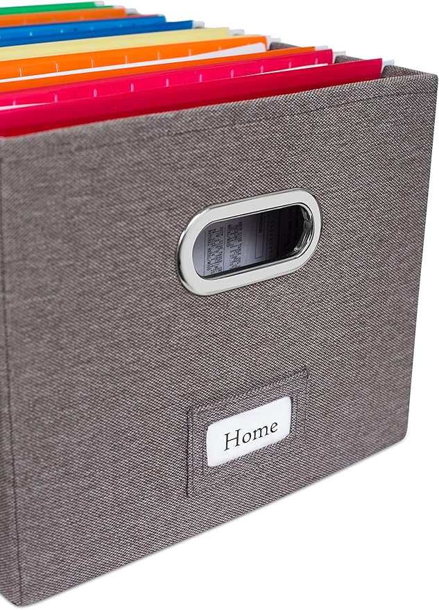 Internet's Best Collapsible File Storage Organizer with Lid - Decorative Linen Filing & Storage Office Box – Hanging Letter/L