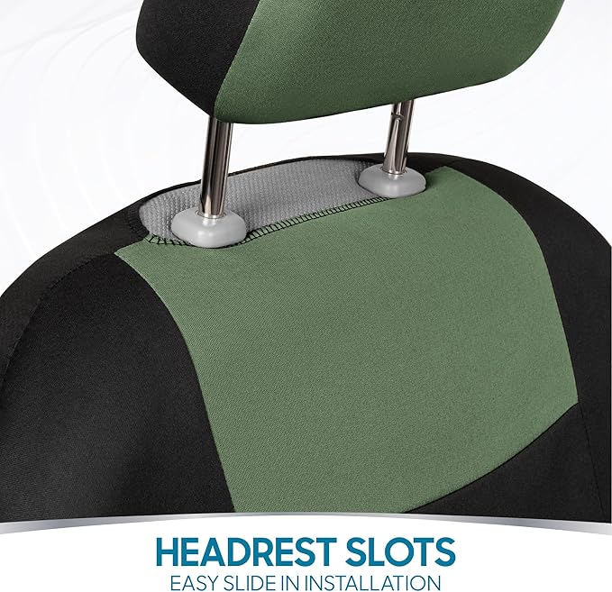 BDK PolyPro Car Seat Covers Full Set in Green on Black, Front and Rear Split Bench Seat Covers for Cars, Easy to Install Car 