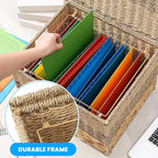 Cinnvoice Extra Large Decorative File Box 18 x 16 x 13 in Wicker Seagrass File Basket Organizer for Letter Legal Size Hand Wo