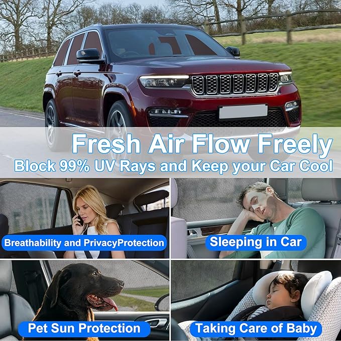 Front Side Half Window Shade Foldable Custom Fit for 2019-2024 Jeep Cherokee Car Window Shades for Side Window Sun Shade UV Protection Heat Insulation for Camping Sleeping 6PCS