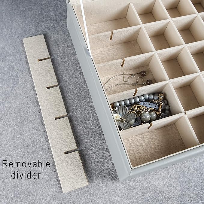 Frebeauty Earring Organizer Classic Jewelry Box 50 Slots Double Layer Jewelry Storage Case with 6 Necklace Hook and Bracelet 