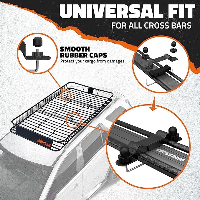 Mockins 90"x50"x6" XXL Heavy Duty Roof Rack Cargo Carrier for Top of Vehicle Storage | 250 Lbs. Cap Steel Car Roof Basket Set w/Straps | All-Weather Rooftop Cargo Carrier for SUV, RV & Large Vehicles