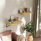 Deep Floating Shelves Wall Mounted, 24"x12" Oak Wall Shelves with Brackets Set of 2 for Bedroom, Living Room, Bathroom, Kitch