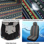 Pariitadin Baja Saddle Blanket Car Seat Covers Front Set with Seat Belt Pads, Washable Breathable Striped Woven Cloth Seat Co
