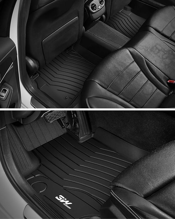 3W Floor Mats for Benz C-Class 2026 2025-2022 C300/C43 AMG/C63 AMG S/C63 AMG S E (Sedan Only), TPE All Weather Custom Fit Floor Liner for Benz C Class, 1st & 2nd Row Car Mats, Black