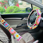 Handmade Crochet Steering Wheel Cover, Galsang Flower Flower. (Steering Wheel Cover + 2 Seat Belt Cover)