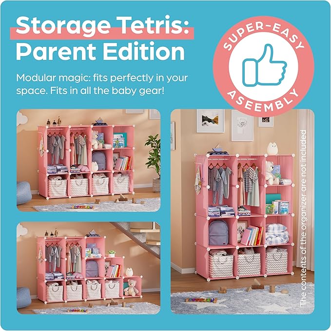 CUBEDIY Baby Closet Organizer for Nursery - Durable Baby Wardrobe Armoire for Closet - Customizable Dresser Shelves - Waterpr