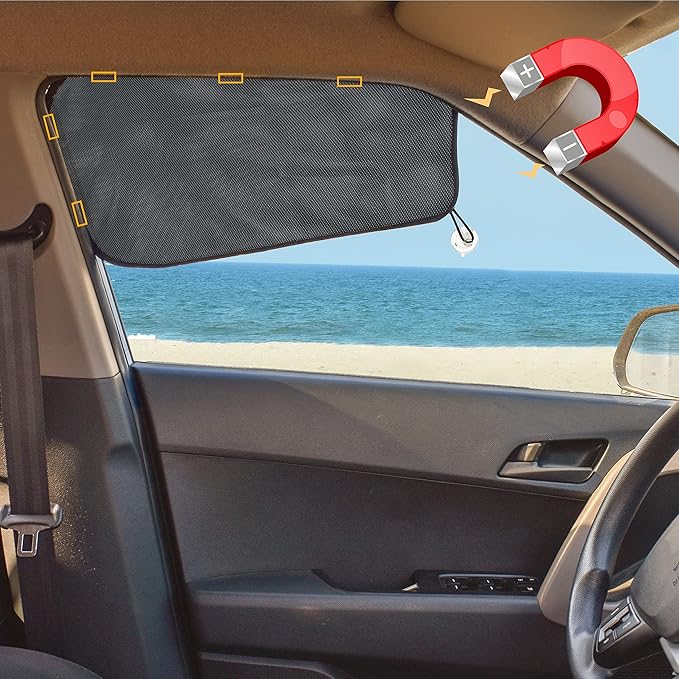 EcoNour Car Driver Front Window Sun Shade | Magnetic Window Curtain Protects from Harmful Sun Rays for Drivers | Side Window Screen Sunshade for Cars Prevents Sun Damage | Black (1-Piece)