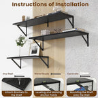 55" Long Wall Mounted Floating Shelves,8 inch Deep Floating Shelf with Metal Brackets Set of 2,Easy-to-Install Wall Decor Sto