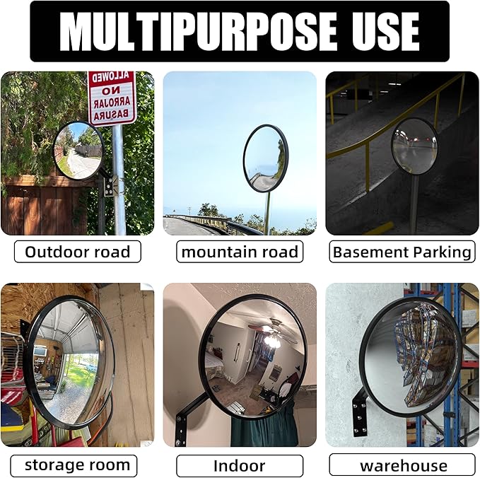 KJE 2Pcs 12" Acrylic Convex Mirror – 160° Wide-Angle Traffic Blind Spot Mirrors, Adjustable Corner Mirror in Garage, Driveways, Stores, Warehouses, for Outdoor and Indoor Use