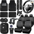 CAR PASS 23 PCS Bling Diamond Car Accessories Set for Women, Leather Seat Covers Full Set Floor Mats Steering Wheel Cover, Coasters Seat Belt Covers Phone Holder Universal Fit Car SUV Truck Van Black